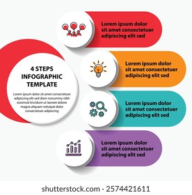 4 steps infographic template with 4 options. Flowchart that can be used for business report, data visualization and presentation. Timeline infographic elements vector illustration.