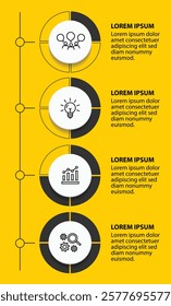 4 steps infographic template with 4 options. Flowchart that can be used for business report, data visualization and presentation. Timeline infographic elements vector illustration.