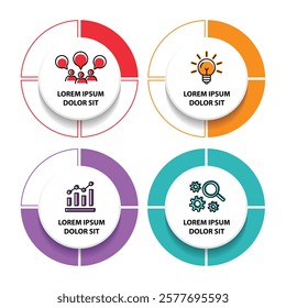 4 steps infographic template with 4 options. Flowchart that can be used for business report, data visualization and presentation. Timeline infographic elements vector illustration.