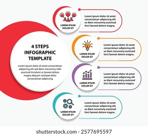 4 steps infographic template with 4 options. Flowchart that can be used for business report, data visualization and presentation. Timeline infographic elements vector illustration.