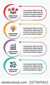 4 steps infographic template with 4 options. Flowchart that can be used for business report, data visualization and presentation. Timeline infographic elements vector illustration.