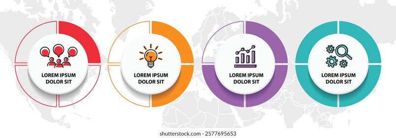 4 steps infographic template with 4 options. Flowchart that can be used for business report, data visualization and presentation. Timeline infographic elements vector illustration.