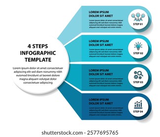 4 steps infographic template with 4 options. Flowchart that can be used for business report, data visualization and presentation. Timeline infographic elements vector illustration.