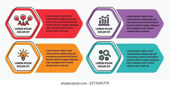 4 steps infographic template with 4 options. Flowchart that can be used for business report, data visualization and presentation. Timeline infographic elements vector illustration.