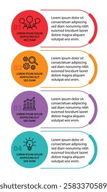 4 steps infographic template with 4 options. Flowchart that can be used for business report, data visualization and presentation. Timeline infographic elements vector illustration.