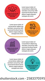 4 steps infographic template with 4 options. Flowchart that can be used for business report, data visualization and presentation. Timeline infographic elements vector illustration.