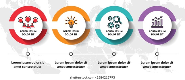 4 steps infographic template with 4 options. Flowchart that can be used for business report, data visualization and presentation. Timeline infographic elements vector illustration.