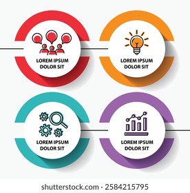 4 steps infographic template with 4 options. Flowchart that can be used for business report, data visualization and presentation. Timeline infographic elements vector illustration.