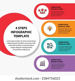 4 steps infographic template with 4 options. Flowchart that can be used for business report, data visualization and presentation. Timeline infographic elements vector illustration.