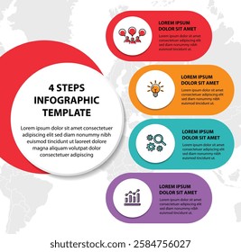 4 steps infographic template with 4 options. Flowchart that can be used for business report, data visualization and presentation. Timeline infographic elements vector illustration.
