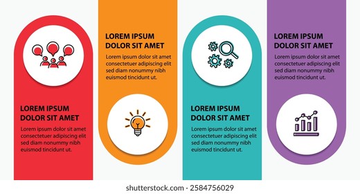 4 steps infographic template with 4 options. Flowchart that can be used for business report, data visualization and presentation. Timeline infographic elements vector illustration.