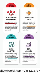 4 steps infographic template with 4 options. Flowchart that can be used for business report, data visualization and presentation. Timeline infographic elements vector illustration.