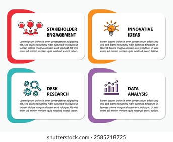 4 steps infographic template with 4 options. Flowchart that can be used for business report, data visualization and presentation. Timeline infographic elements vector illustration.