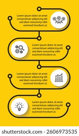 4 steps infographic template with 4 options. Flowchart that can be used for business report, data visualization and presentation. Timeline infographic elements vector illustration.