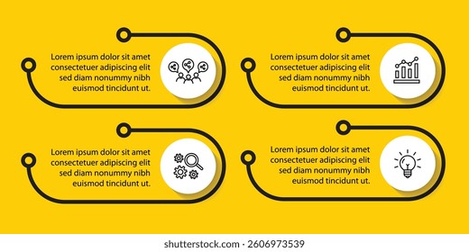 4 steps infographic template with 4 options. Flowchart that can be used for business report, data visualization and presentation. Timeline infographic elements vector illustration.