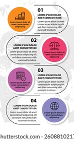 4 steps infographic template with 4 options. Flowchart that can be used for business report, data visualization and presentation. Timeline infographic elements vector illustration.
