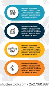 4 steps infographic template with 4 options. Flowchart that can be used for business report, data visualization and presentation. Timeline infographic elements vector illustration.
