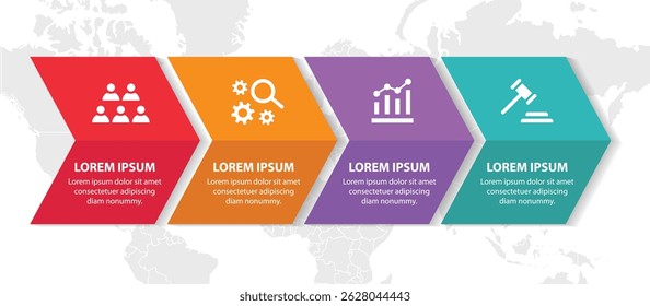 4 steps infographic template with 4 options. Flowchart that can be used for business report, data visualization and presentation. Timeline infographic elements vector illustration.