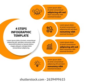 4 steps infographic template with 4 options. Flowchart that can be used for business report, data visualization and presentation. Timeline infographic elements vector illustration.