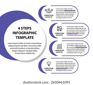 4 steps infographic template with 4 options. Flowchart that can be used for business report, data visualization and presentation. Timeline infographic elements vector illustration.