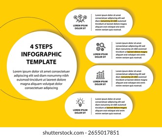 4 steps infographic template with 4 options. Flowchart that can be used for business report, data visualization and presentation. Timeline infographic elements vector illustration.
