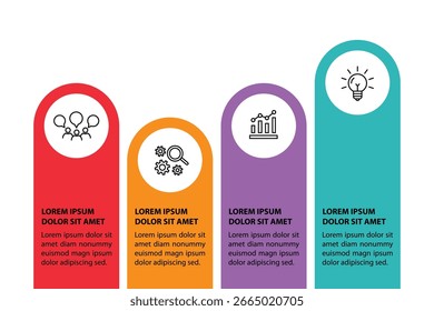 4 steps infographic template with 4 options. Flowchart that can be used for business report, data visualization and presentation. Timeline infographic elements vector illustration.