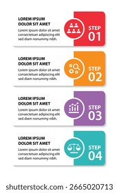 4 passos modelo infográfico com 4 opções. Fluxograma que pode ser usado para apresentação, visualização e relatório de negócios. Ilustração vetorial dos elementos infográficos da linha do tempo.