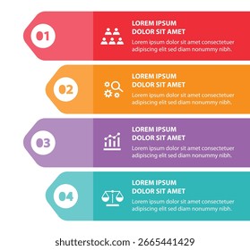 4 steps infographic template with 4 options. Flowchart that can be used for business report, data visualization and presentation. Timeline infographic elements vector illustration.