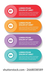 4 passos modelo infográfico com 4 opções. Fluxograma que pode ser usado para apresentação, visualização e relatório de negócios. Ilustração vetorial dos elementos infográficos da linha do tempo.