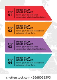 Plantilla de infografía de 4 pasos con 4 opciones. Diagrama de flujo que se puede utilizar para informes de negocio, visualización de datos y presentación. Ilustración vectorial de elementos infográficos de línea de tiempo.