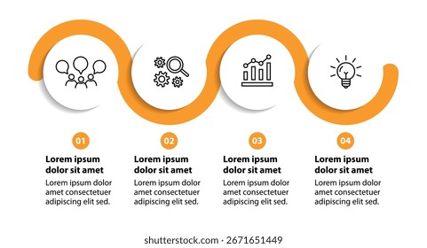4 steps infographic template with 4 options. Flowchart that can be used for business report, data visualization and presentation. Timeline infographic elements vector illustration.