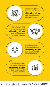 4-stufige Infografik-Vorlage mit 4 Optionen. Flussdiagramm, das für Geschäftsberichte, Datenvisualisierung und Präsentation verwendet werden kann. Infografische Elemente der Zeitleiste, Vektorgrafik.
