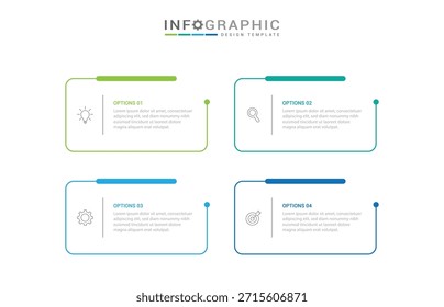 4 steps infographic template with 4 options. Flowchart that can be used for business report, data visualization and presentation. Timeline infographic elements vector illustration.