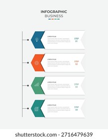 4 steps infographic template with 4 options. Flowchart that can be used for business report, data visualization and presentation. Timeline infographic elements vector illustration