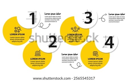 4 steps infographic template with 4 options. Flowchart that can be used for business report, data visualization and presentation. Timeline infographic elements vector illustration.