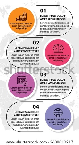 4 steps infographic template with 4 options. Flowchart that can be used for business report, data visualization and presentation. Timeline infographic elements vector illustration.