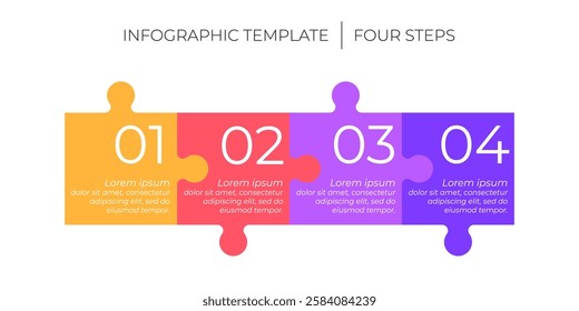4 steps infographic template. Puzzle style timeline concept of four dependent components or parts of business project. 