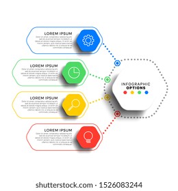4 steps infographic template with realistic hexagonal elements on white background. business process diagram. company presentation slide template. modern vector info graphic layout design. eps 10