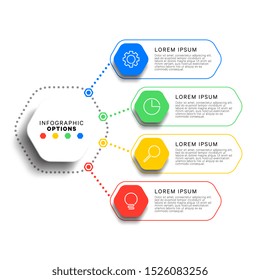 4 steps infographic template with realistic hexagonal elements on white background. business process diagram. company presentation slide template. modern vector info graphic layout design. eps 10