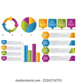 4 Schritte infografische Vorlage Einfache vertikale mehrfarbige Quadrate In der Mitte befindet sich ein halbkreisförmiger Text, oben sind mehrfarbige Symbole, unten sind Zahlen auf grauem Farbverlauf-Hintergrund