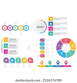 4 Schritte infografische Vorlage Einfache vertikale mehrfarbige Quadrate In der Mitte befindet sich ein halbkreisförmiger Text, oben sind mehrfarbige Symbole, unten sind Zahlen auf grauem Farbverlauf-Hintergrund