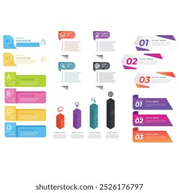 4 steps infographic template Simple vertical multi-colored squares In the center there is a semicircular text,above there are multi-colored icons,below there are numbers on a gray gradient background
