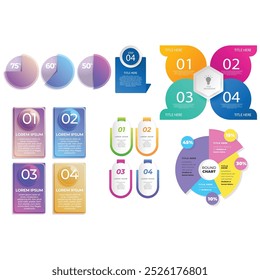 Plantilla de infografía de 4 pasos Vertical simple Cuadrados multicolores En el centro hay un texto semicircular, arriba hay íconos multicolores, abajo hay números sobre un fondo gris degradado