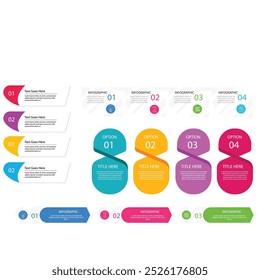 4 Schritte infografische Vorlage Einfache vertikale mehrfarbige Quadrate In der Mitte befindet sich ein halbkreisförmiger Text, oben sind mehrfarbige Symbole, unten sind Zahlen auf grauem Farbverlauf-Hintergrund