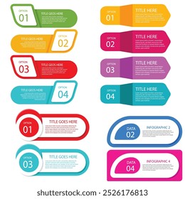 4 steps infographic template Simple vertical multi-colored squares In the center there is a semicircular text,above there are multi-colored icons,below there are numbers on a gray gradient background