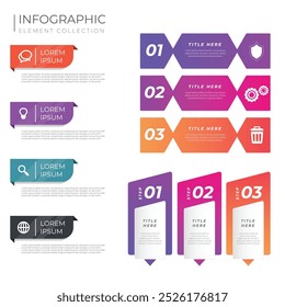 4 Schritte infografische Vorlage Einfache vertikale mehrfarbige Quadrate In der Mitte befindet sich ein halbkreisförmiger Text, oben sind mehrfarbige Symbole, unten sind Zahlen auf grauem Farbverlauf-Hintergrund