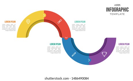 4 steps infographic template vector with icons, wave shaped layout, use for workflow, timeline, processes, banner, brochure, pamphlet, flyer, etc