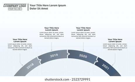 4 etapas Cronograma infográfico em um layout 16:9 para apresentações de negócios, gerenciamento e avaliação.