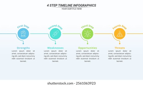 4 Steps Infographic Timeline on a 16:9 Layout for Business Presentation, Poster, Banner and Booklet.