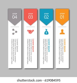 4 steps of infographic with yellow, blue, red and grey colors